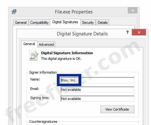 Screenshot of the Box, Inc. certificate